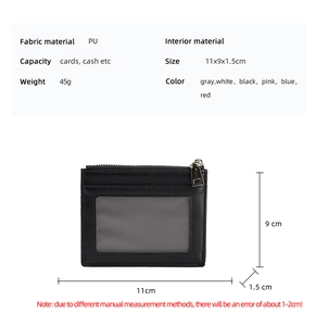 Detailed size specifications for the ultra-thin PU leather zipper card wallet with dimensions