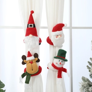 Christmas Curtain Tiebacks Plush Cartoon Santa Snowman Reindeer Gnome Holder Buckles For Holiday Home Window Decoration