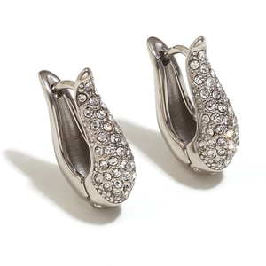 Elegant silver U-shaped earrings with 18K gold plating and full cubic zirconia stones