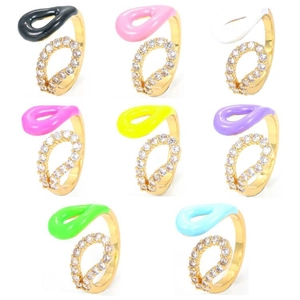 Copper Gold Plated Colorful Enamel Open Ring For Women Geometric Inlaid Zirconia Adjustable Drip Oil Finger Ring Jewelry