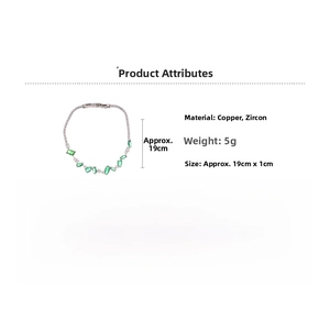 Détail du bracelet en zircon émeraude avec spécifications techniques et dimensions