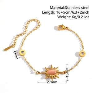 Bracelet en acier inoxydable doré avec motif soleil, œil de chat et pierres romaines