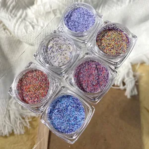 Lot de 6 poudres de paillettes à effet sucre pour décoration créative d'ongles en pots