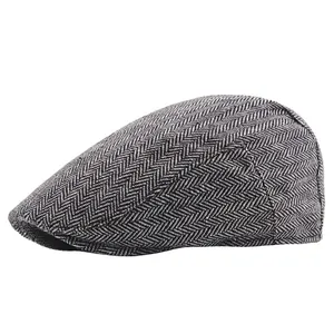 Classic herringbone tweed newsboy cap for men featuring a vintage British style design