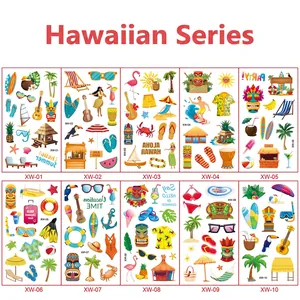 Collection of 10 waterproof tropical Hawaiian temporary tattoo stickers for kids