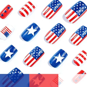 Medium square press-on nails with American flag stars and stripes design on white background