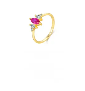Macro shot of S925 sterling silver ring showing the hallmarked inner band and marquise pink gem