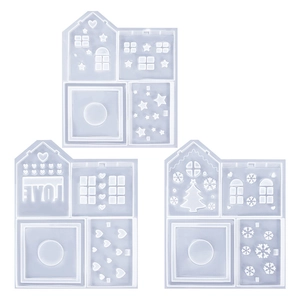Three-piece set of DIY silicone molds for resin Christmas houses with heart and star patterns