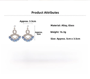 Detailed specs of vintage blue teardrop earrings with dimensions 5cm by 3.5cm and weight