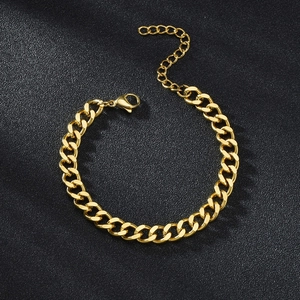 Classic 18k gold plated stainless steel Cuban link bracelet with lobster clasp