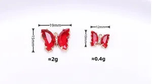 Detailed dimensions showing 19mm large and 12mm small gradient crystal butterfly pendants