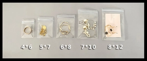 Five sizes of transparent PVC zip lock bags for jewelry storage in 4x6 to 8x12cm