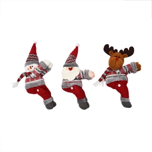 Trois embrasses de rideaux de Noël avec Père Noël, bonhomme de neige et renne en peluche