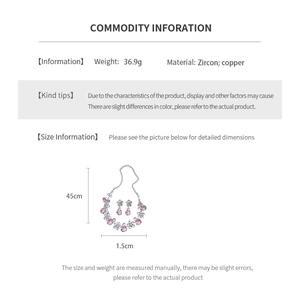 Detailed spec chart for vintage zircon flower necklace and earrings jewelry set