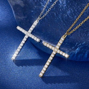 Classic S925 sterling silver cross pendant necklace with sparkling cubic zirconia in gold and silver