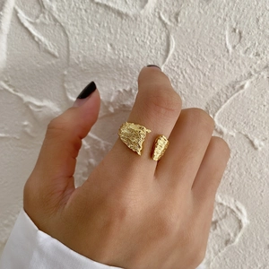 Textured gold S925 sterling silver open ring on model with minimalist style