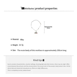 Detailed view of long cartoon pet pendant necklace with alloy material and 100cm length