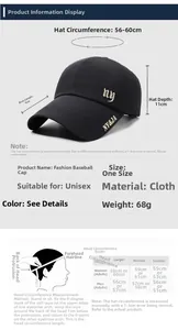 Detaillierte Größentabelle für die leichte Baseballkappe mit 9 cm Krempe und verstellbarem Band