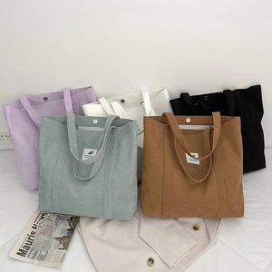 Women Corduroy Tote Bag Large Capacity Shoulder Bag Solid Color Minimalist Casual Handbag School Shopping Travel Tote