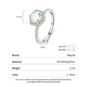 Polished S925 sterling silver ring with shimmering gradient multi-color zircon accents