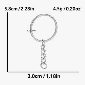 Detailed size specifications for 304 stainless steel key ring with connection chain