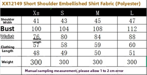 Tableau des tailles pour chemise courte à épaulettes avec mesures précises en cm