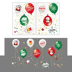 Detailed view of Christmas static stickers with Santa, snowflakes, and festive balloons