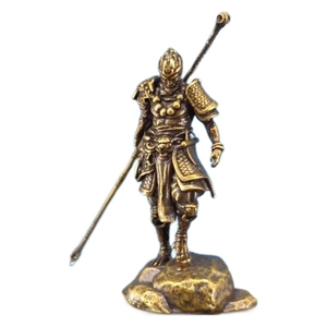Bronze Sun Wukong Monkey King metal statue figurine holding staff on rock base