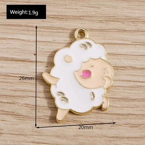Detailed view of a sheep-shaped enamel charm with dimensions 26mm by 20mm