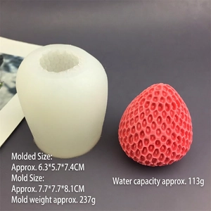 Macro detail of large strawberry silicone mold with realistic seeds texture for DIY crafts