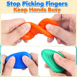 Sensory fidget worry stones in orange, blue, and green with soft silicone textures