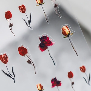 Japanese style matte ultra-thin floral nail stickers featuring red roses and tulips