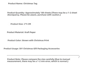 Detailed size specifications for 100pcs kraft paper Christmas gift tags measuring 3x5cm