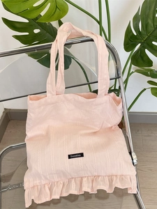 Sac fourre-tout en toile rose clair style Ins avec bordure à volants et rayures