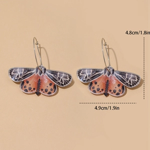 Detailed size measurement of orange and black acrylic butterfly moth earrings