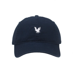 Classic navy blue cotton baseball cap with white bird embroidery and curved brim