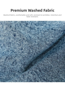 Macro shot of high-quality washed denim fabric showing soft texture and weaving details