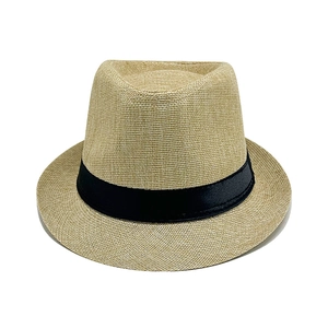 Classic British style paper straw Fedora jazz hat with black ribbon band for men and women