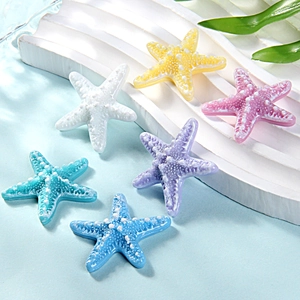 Set of six colorful resin mini starfishes for DIY hair clips and shoe accessories