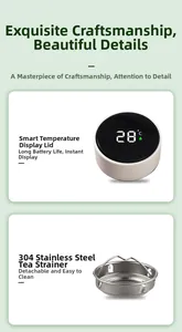 Detail of smart LED temperature display lid and removable 304 stainless steel tea infuser