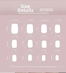 Size chart showing 24 pieces of floral heart short square press-on nails in 12 sizes