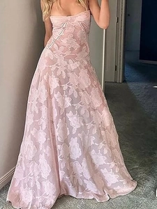 Robe Maxi En Dentelle Jacquard Florale Élégante Sans Manches Taille Haute Robe De Soirée Pour Femmes