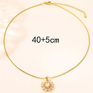 Golden sunflower necklace with sparkling zircon crystals on minimalist 40+5cm cable chain