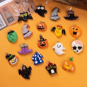 Halloween Resin Charms Pendants DIY Jewelry Making Accessories Pumpkin Ghost Skull Bat Witch Hat For Necklaces Bracelets