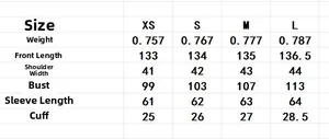 Size chart for British style faux suede long coat showing bust, length, and weight metrics