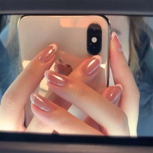 Press On Nails French Tip Almond Shape Nude Pink Blush Glossy False Nails For Women Manicure Extension