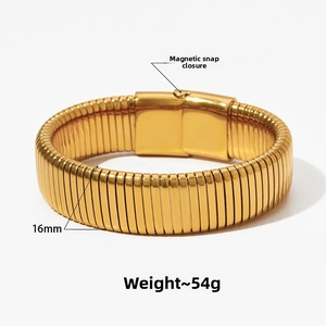 Detail of 16mm gold snake chain style bangle with magnetic clasp and 54g weight