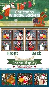 Detail of static Christmas window stickers featuring Santa and Snowman with double-sided print