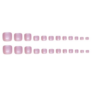 Set of 24 pearlized light pink press-on toe nails with shimmering cat-eye finish