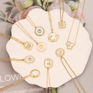Golden stainless steel shell necklaces with rose, moon, butterfly and heart pendants